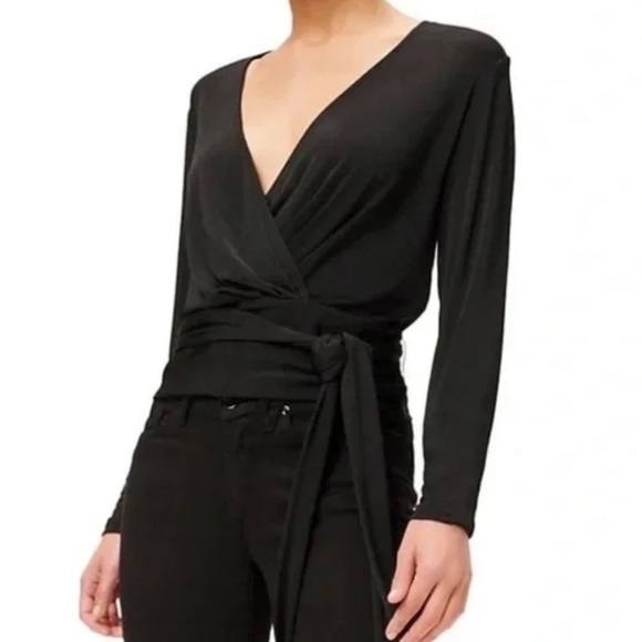 NWT! Good American Black Shimmer Long Sleeve Wrap Top - Size Large - Picture 1 of 3